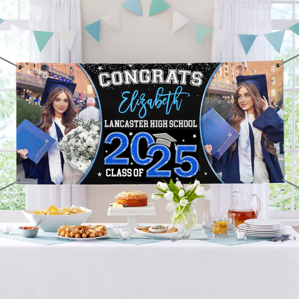 Personalized Banner - Graduation Decor Gift - 2 Photos Congrats 2025 Graduate