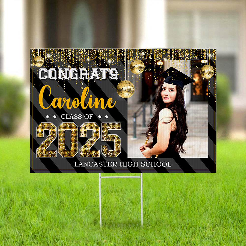 Personalized Yard Sign With Stake - Graduation Gift - Congrats 2025 Graduate Disco Style