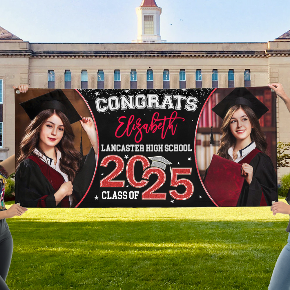 Personalized Banner - Graduation Decor Gift - 2 Photos Congrats 2025 Graduate