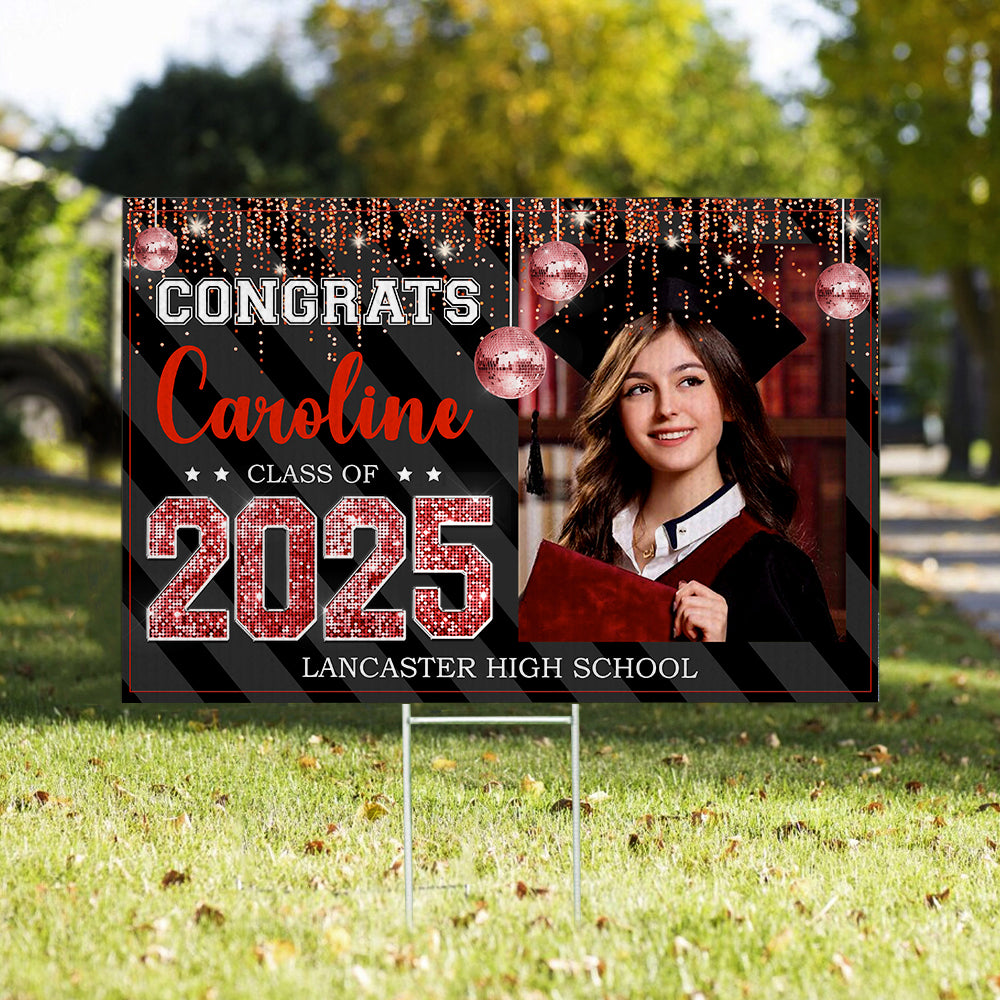 Personalized Yard Sign With Stake - Graduation Gift - Congrats 2025 Graduate Disco Style