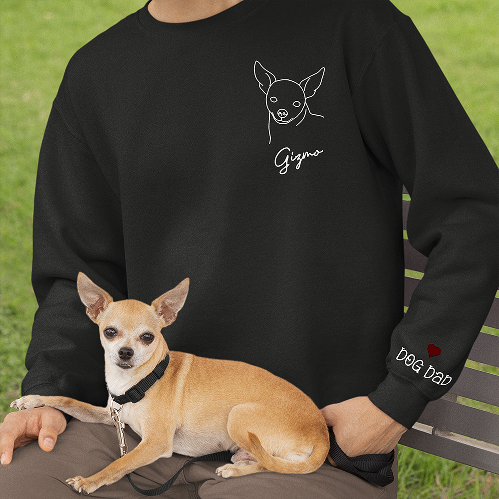 Personalized Embroidered T-shirt - Gift For Pet Lovers - Dog Cat Embroidery Photo Line Drawing FC