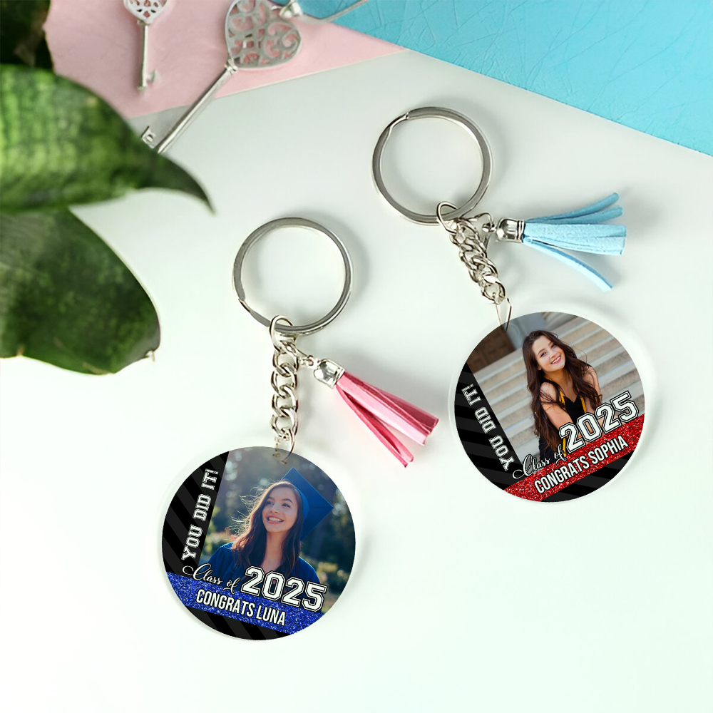 Personalized Proud Family Class of 2025 Graduation Acrylic Keychain With Tassel, Graduation Keepsake