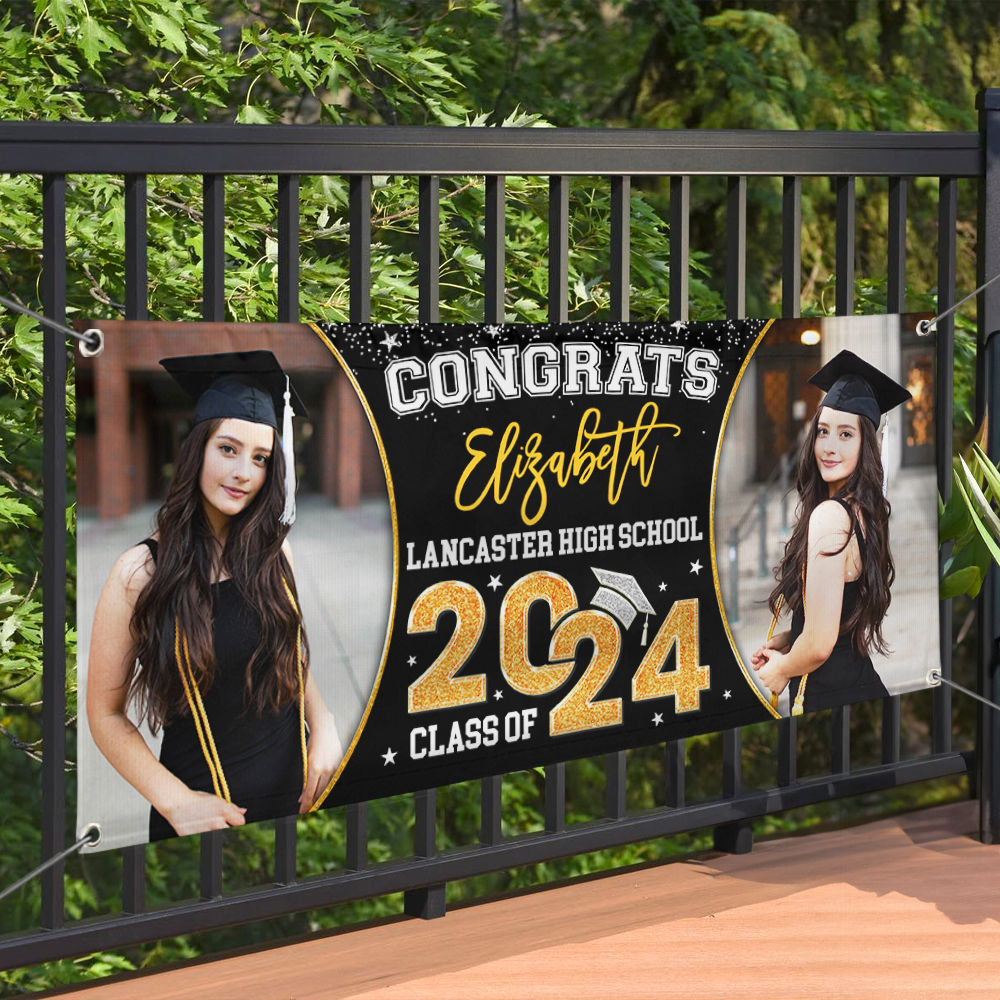 Personalized Banner - Graduation Decor Gift - 2 Photos Congrats 2024 Graduate FC