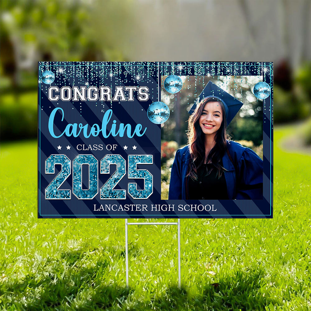 Personalized Yard Sign With Stake - Graduation Gift - Congrats 2025 Graduate Disco Style