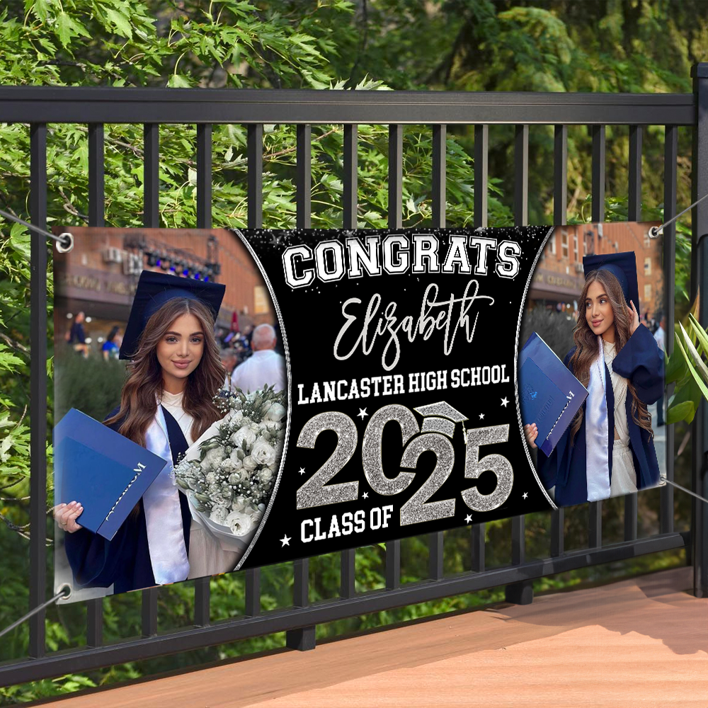 Personalized Banner - Graduation Decor Gift - 2 Photos Congrats 2025 Graduate