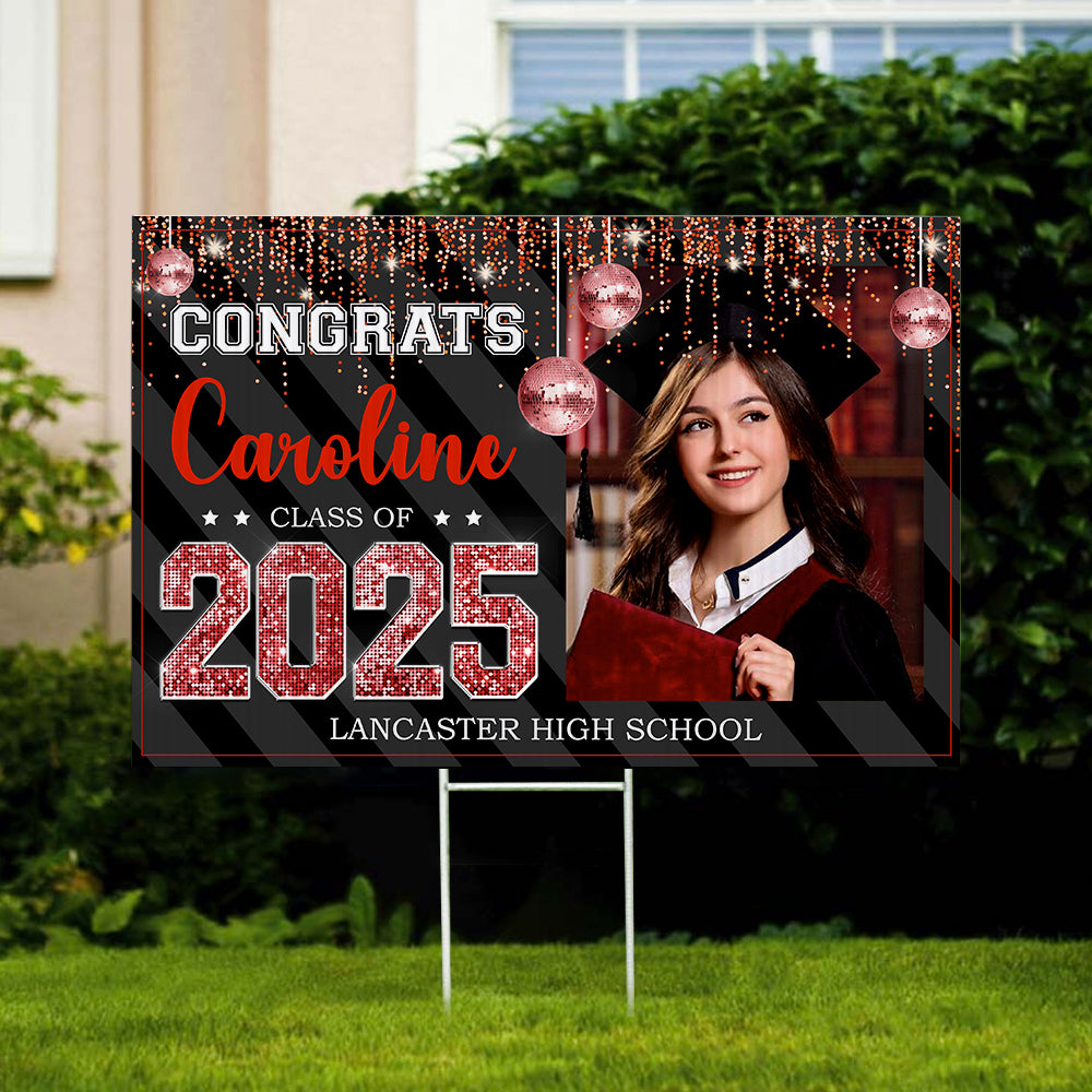 Personalized Yard Sign With Stake - Graduation Gift - Congrats 2025 Graduate Disco Style