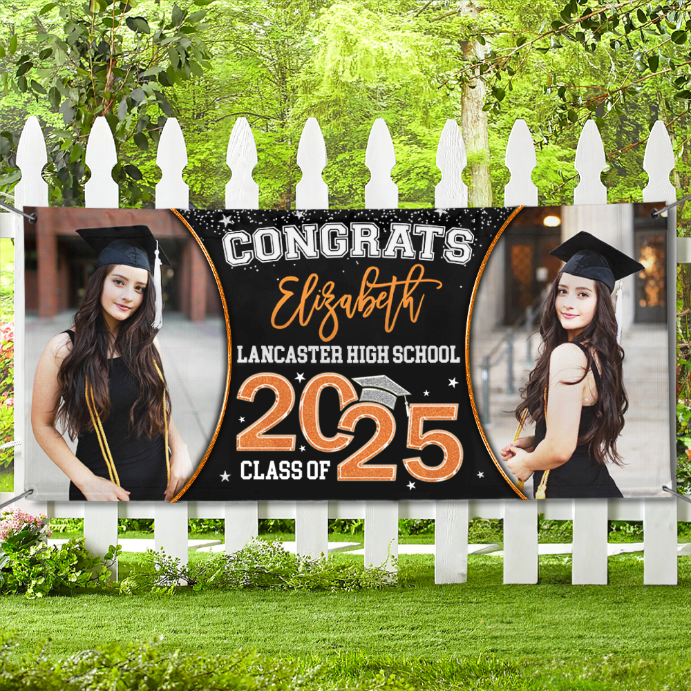 Personalized Banner - Graduation Decor Gift - 2 Photos Congrats 2025 Graduate