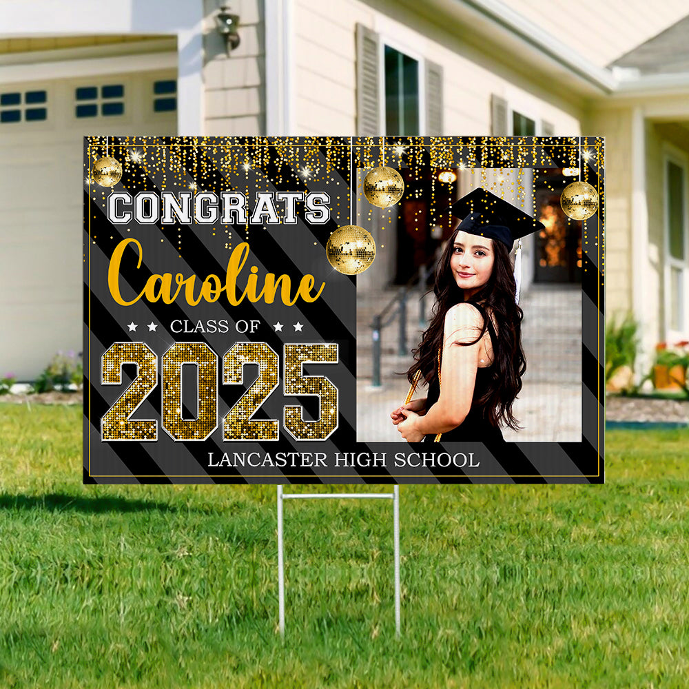 Personalized Yard Sign With Stake - Graduation Gift - Congrats 2025 Graduate Disco Style