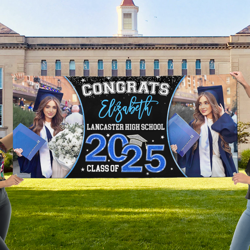 Personalized Banner - Graduation Decor Gift - 2 Photos Congrats 2025 Graduate