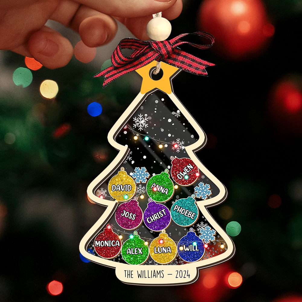 Personalized Shaker Ornament - Christmas Gift For Family - Christmas Tree Colorful Glitter Baubles FC