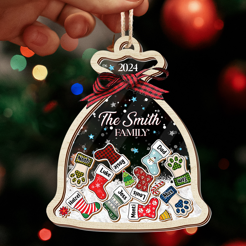 Personalized Shaker Ornament - Christmas Gift For Family - Santa Sack Ornament With Names FC