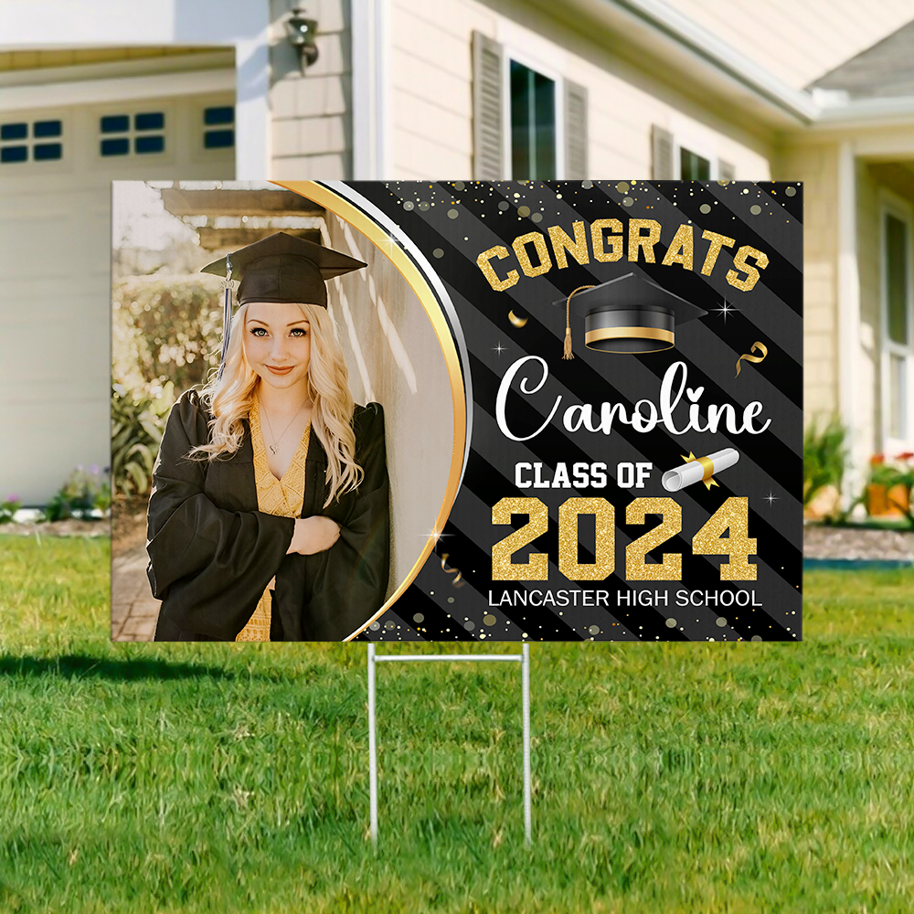 Personalized Yard Sign With Stake - Graduation Gift - Glitter Senior Party Welcome Sign FC