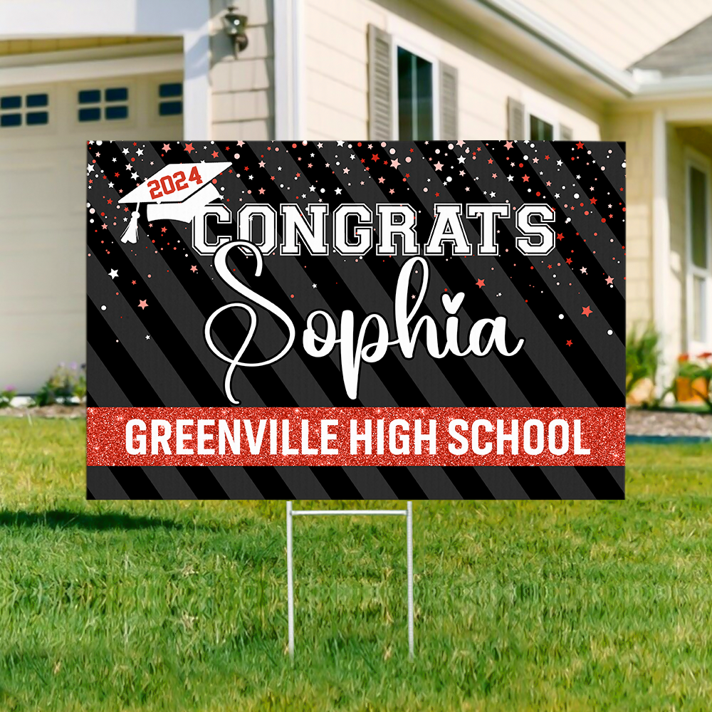 Personalized Yard Sign With Stake - Graduation Gift - Sparkling Graduation Welcome Party Decor FC