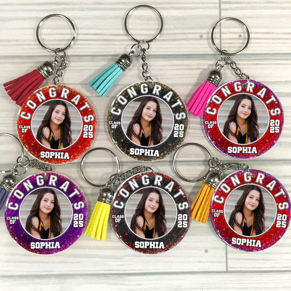 Custom 2025 Graduation Congrats Class Of 2025 Acrylic Circle Keychain With Tassel, Graduation Gift