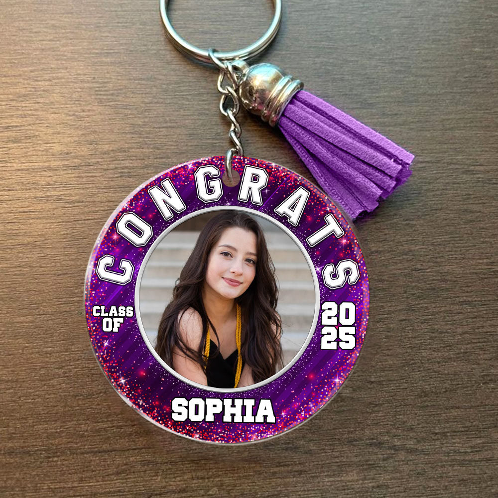 Custom 2025 Graduation Congrats Class Of 2025 Acrylic Circle Keychain With Tassel, Graduation Gift