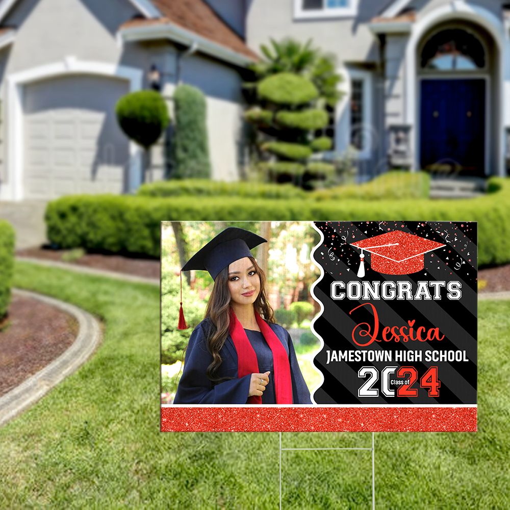 Personalized Yard Sign With Stake - Graduation Gift - Glitter Senior Party Decor FC