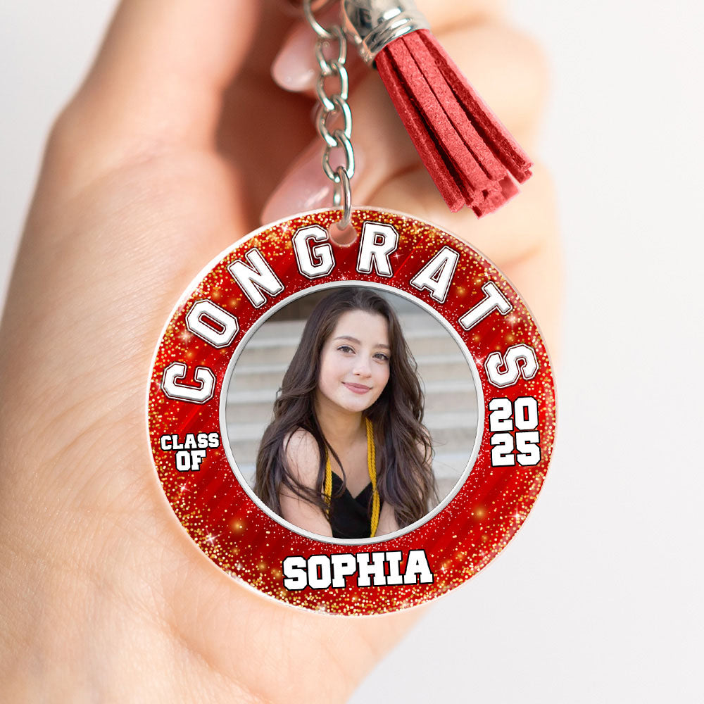 Custom 2025 Graduation Congrats Class Of 2025 Acrylic Circle Keychain With Tassel, Graduation Gift