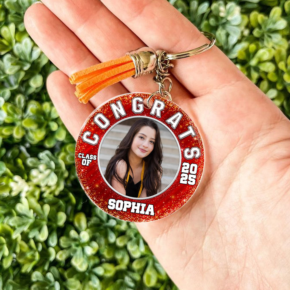 Custom 2025 Graduation Congrats Class Of 2025 Acrylic Circle Keychain With Tassel, Graduation Gift