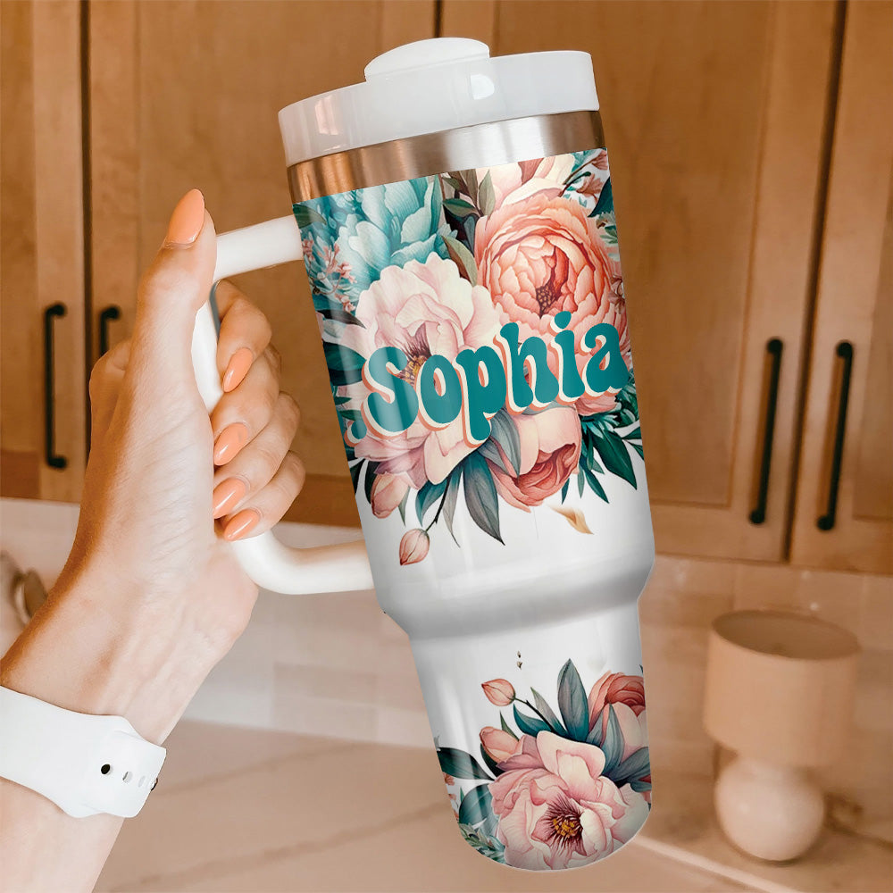 Personalized 40oz Tumbler - Gift For Her - Vintage Style Floral Woman Yoycol