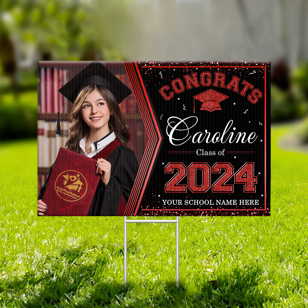 Personalized Yard Sign With Stake - Graduation Decor Gift - Class Of 2024 Graduate Photo FC