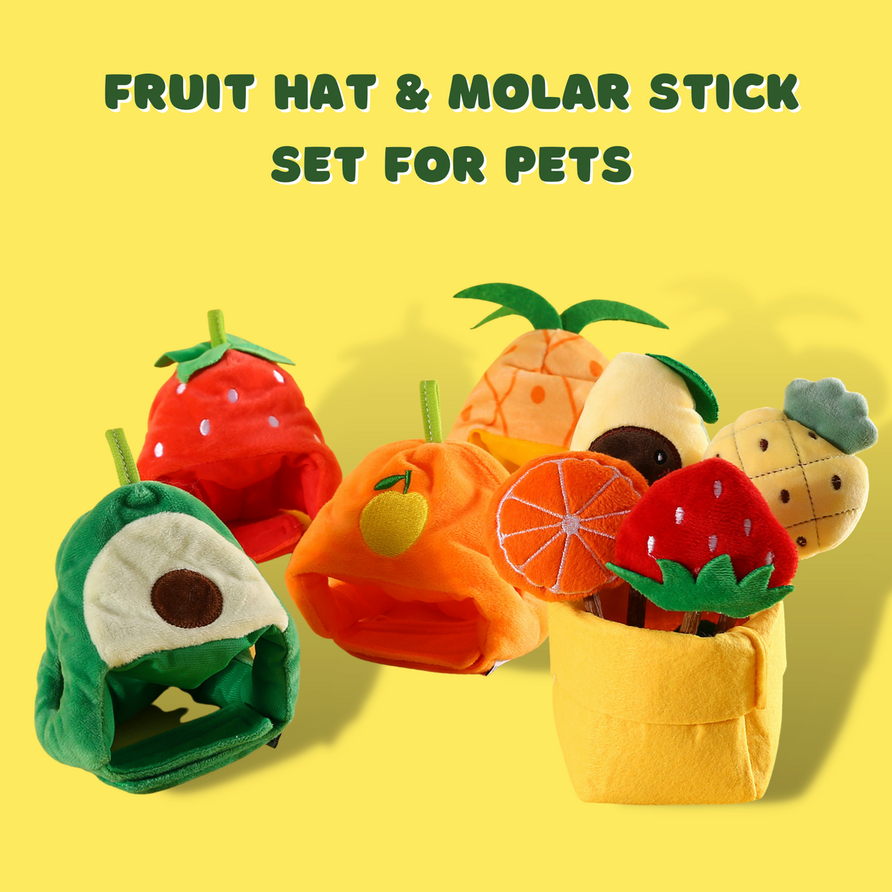 Fruit Hat & Molar Stick Set for Pets: Fun Photography Accessories, Cat Supplies JonxiFon
