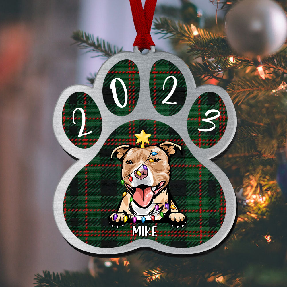 Personalized Dog Paw Aluminium Christmas Ornament, Dog Lover Gift AE