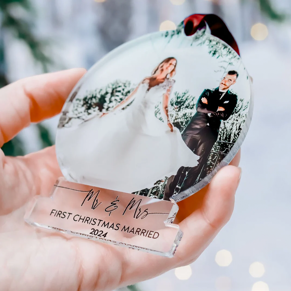 Custom Photo First Christmas Married Printed Acrylic Ornament, Wedding Couple Custom Gift FC