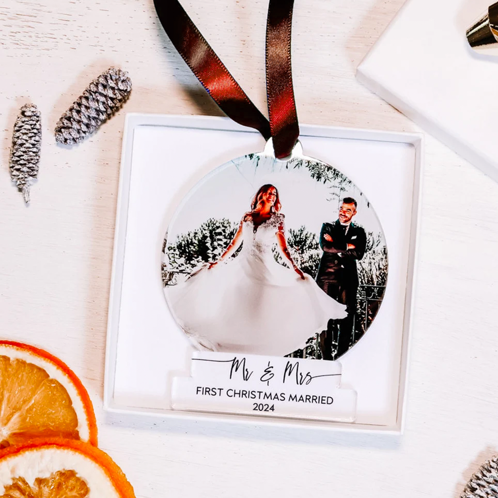 Custom Photo First Christmas Married Printed Acrylic Ornament, Wedding Couple Custom Gift FC