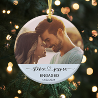 Thumbnail for Personalized Map Photo Engagement Ceramic Ornament, DIY Gift for Couple FC