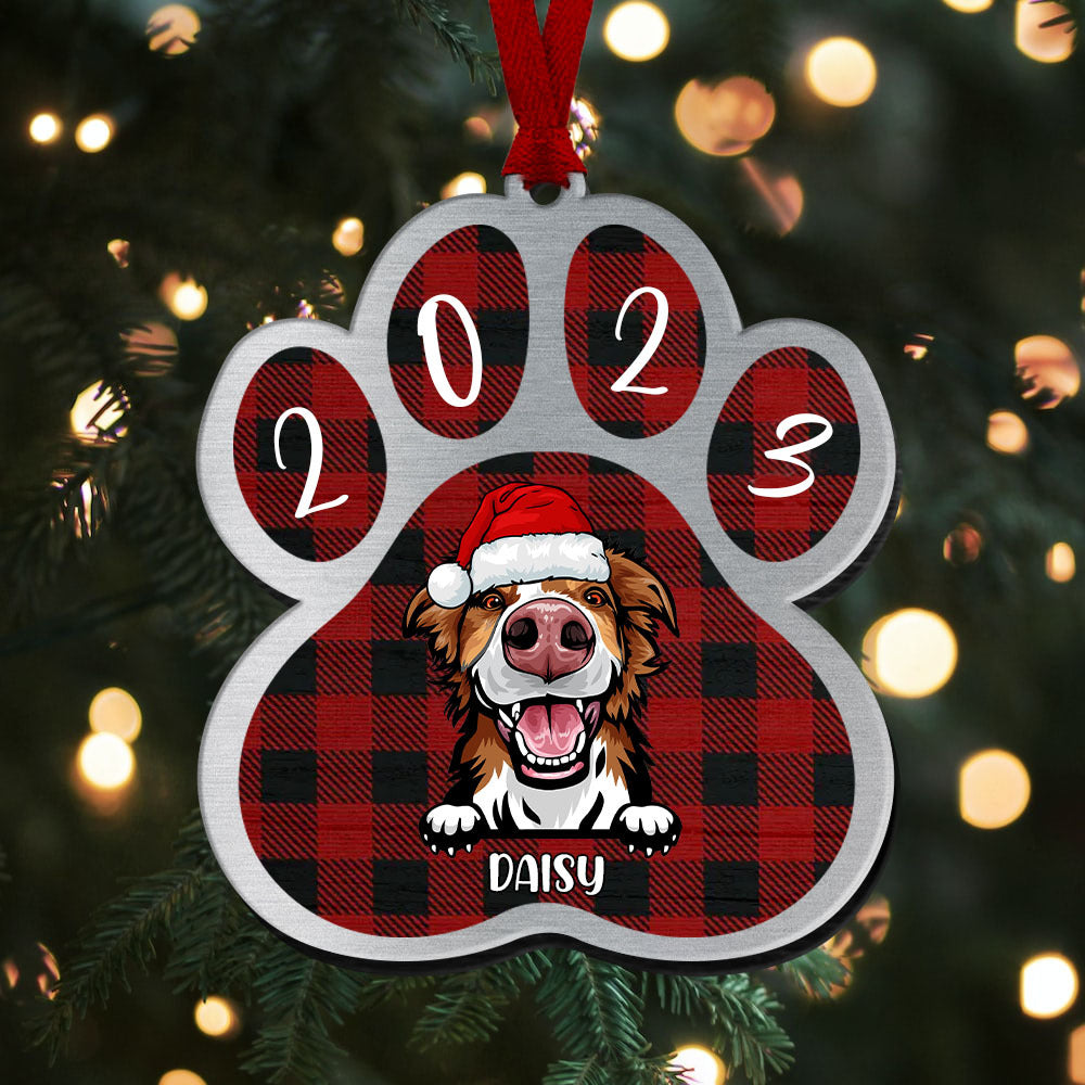 Personalized Dog Paw Aluminium Christmas Ornament, Dog Lover Gift AE