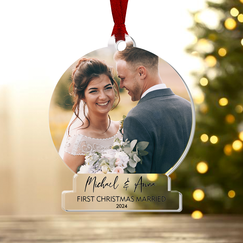 Custom Photo First Christmas Married Printed Acrylic Ornament, Wedding Couple Custom Gift FC