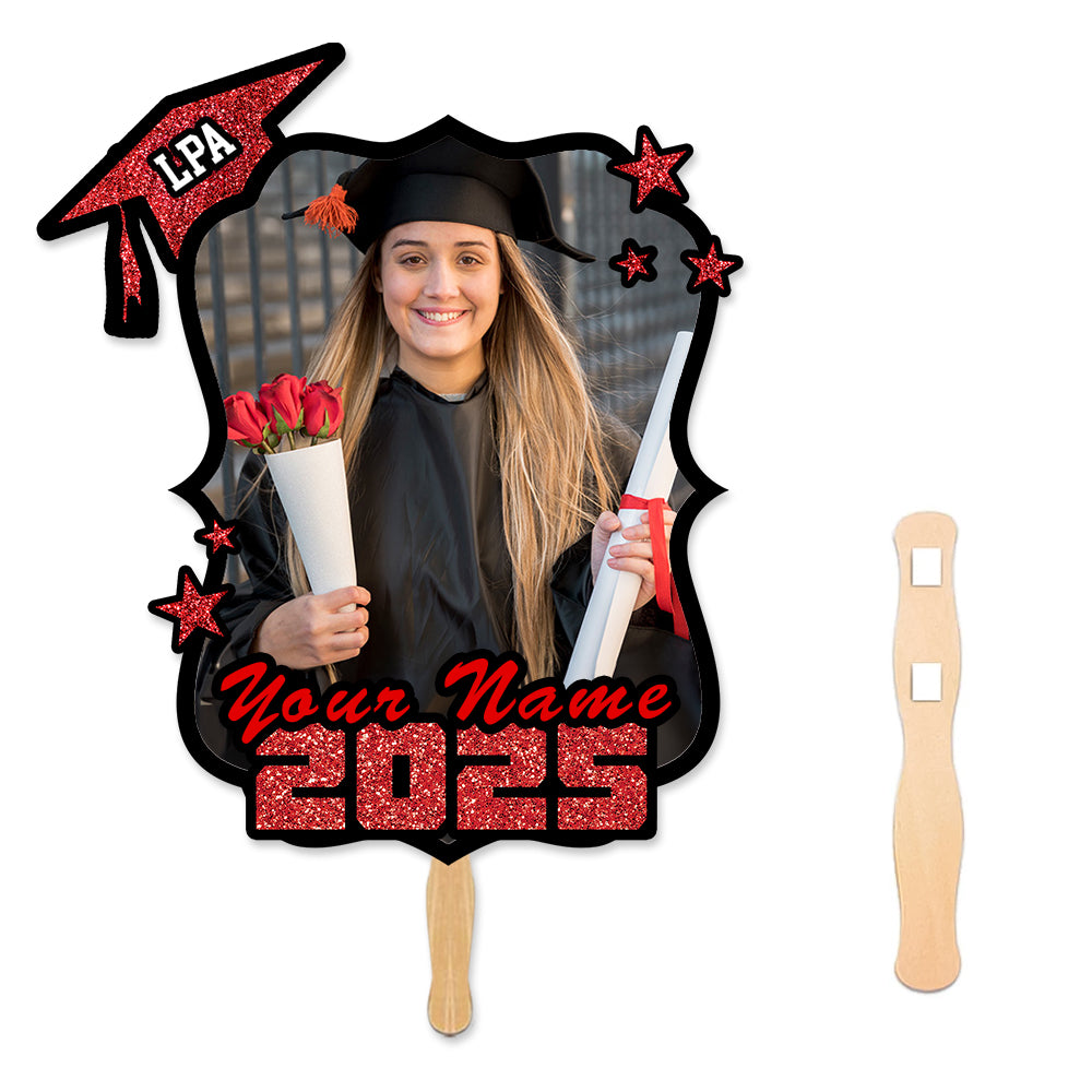 Custom Photo Graduation Cap With Stars 2025 Face Fans With Wooden Handle, Gift For Graduation Party