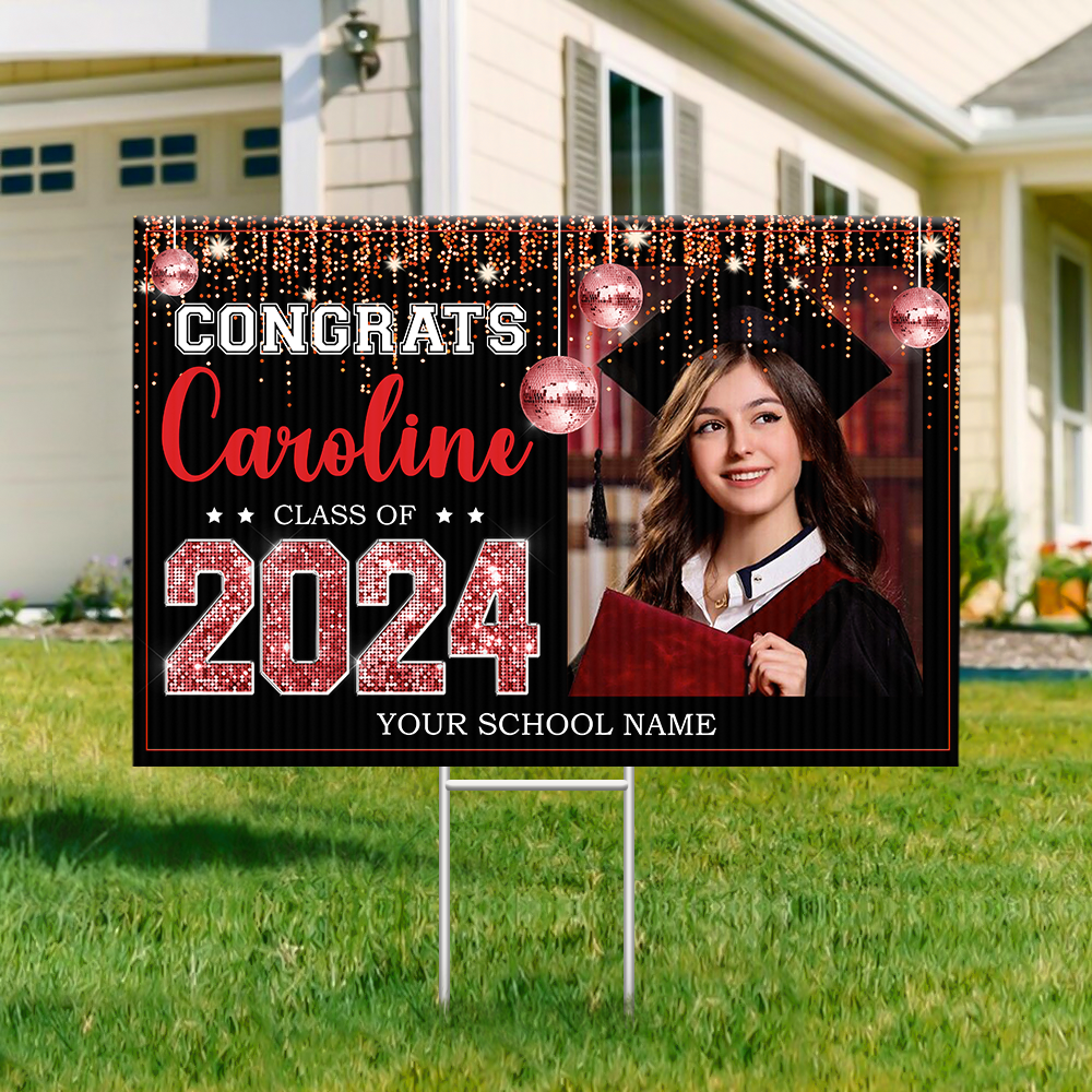 Personalized Yard Sign With Stake - Graduation Gift - Congrats 2024 Graduate Disco Style FC