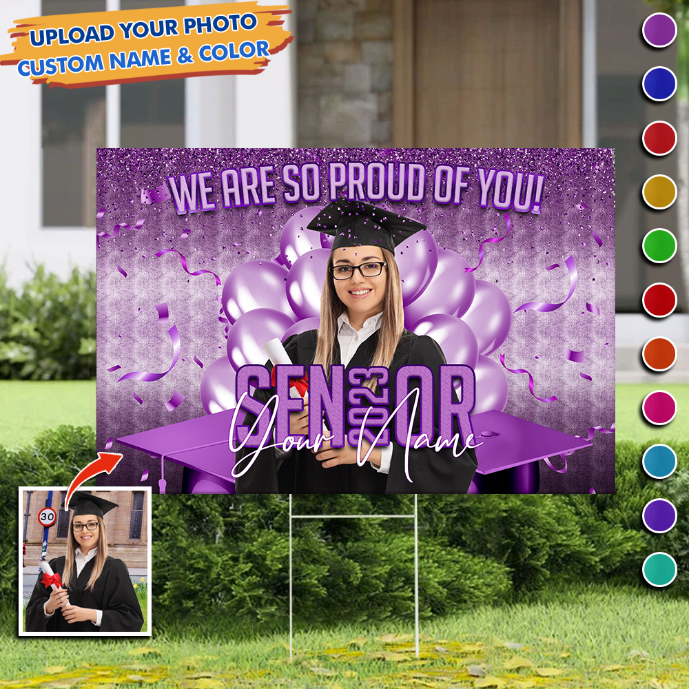 Custom Senior 2023 With Graduation Portrait Photo Lawn Sign, Graduation Decorations AN