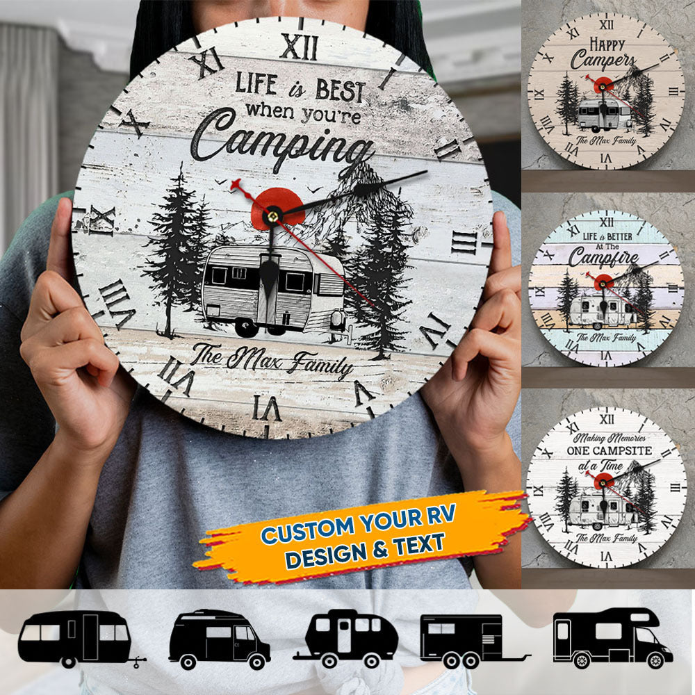 Custom Life Is Better When You're Camping Wall Wooden Clock, Gift For Camper FC