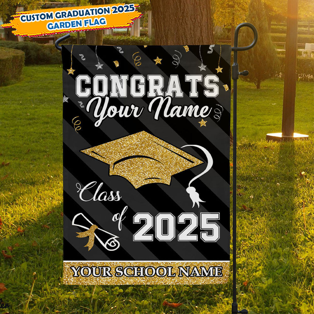 Custom Congrats Class Of 2025 Glitter Graduation Garden Flag, Graduation Decorations