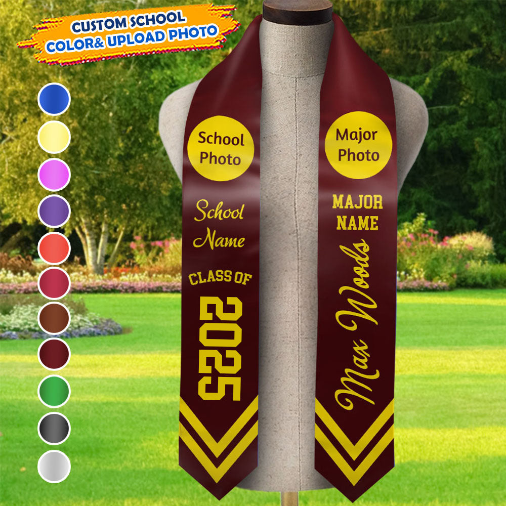 Custom School Logo & Major Photo Class Of 2025 Graduation Stoles/Sash, Graduation Gift