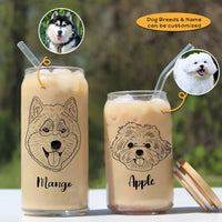Thumbnail for Custom Dog Face Line Drawing Glass Bottle/Frosted Bottle With Lid & Straw AF