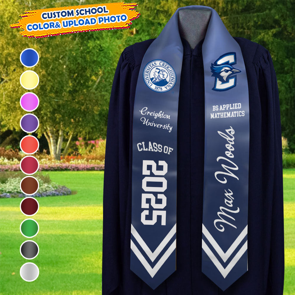 Custom School Logo & Major Photo Class Of 2025 Graduation Stoles/Sash, Graduation Gift