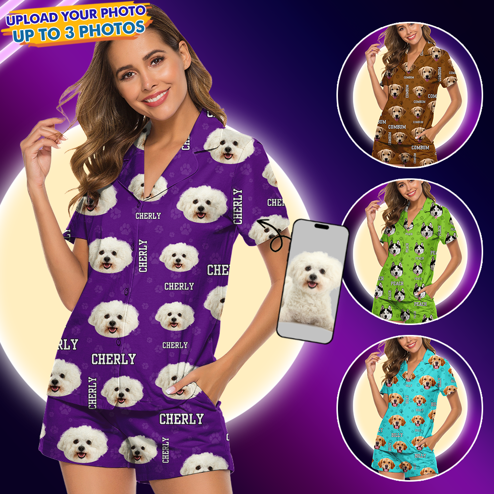 Personalized Photo Everywhere With My Pets Men And Women Short Pajamas Set, Best Sleepwear For Dog Cat Lovers AB
