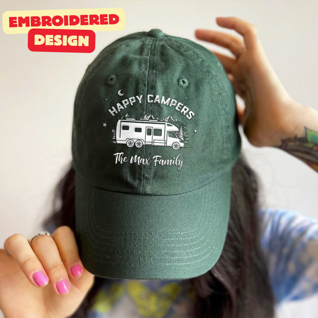 Embroidered Camping Cap - Gift For Campers - Embroidered Happy Campers Custom RV FC