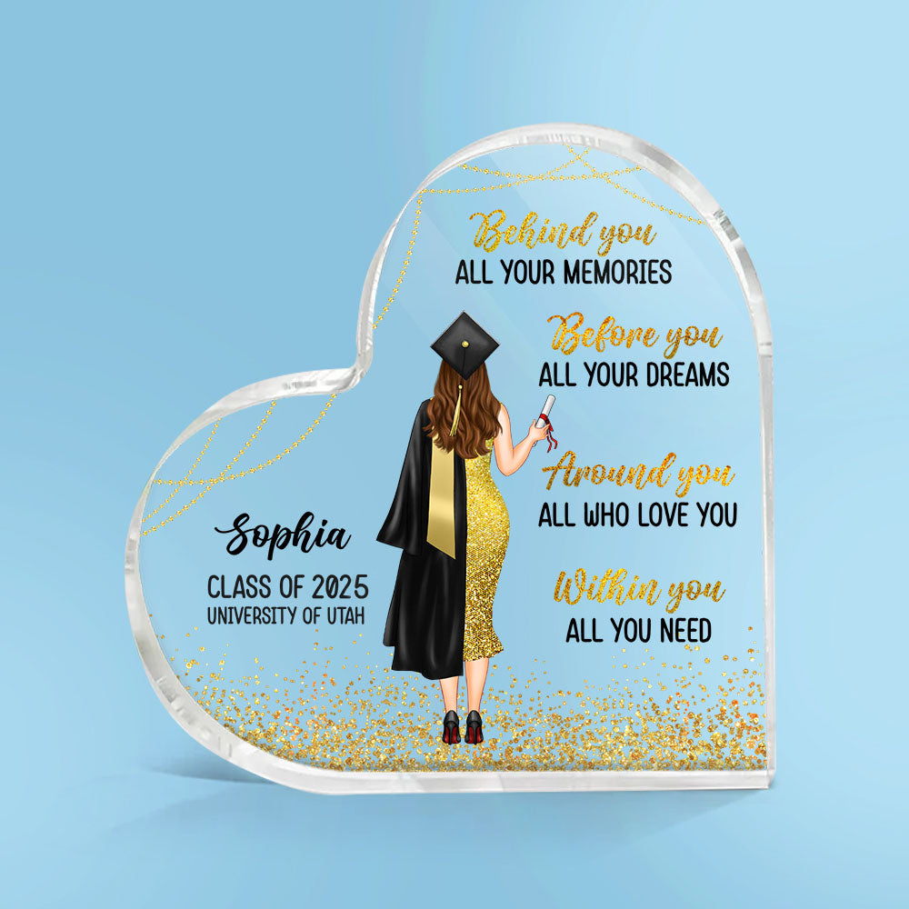 Personalized Class Of 2025 Graduation Girl Heart Shaped Acrylic Plaque, Graduation Gift