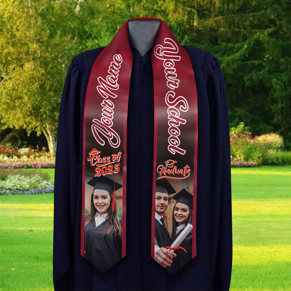 Personalized 2 Photos Mixed Colors Class of 2024 Photo Stoles/ Sash, Graduation Gift FC