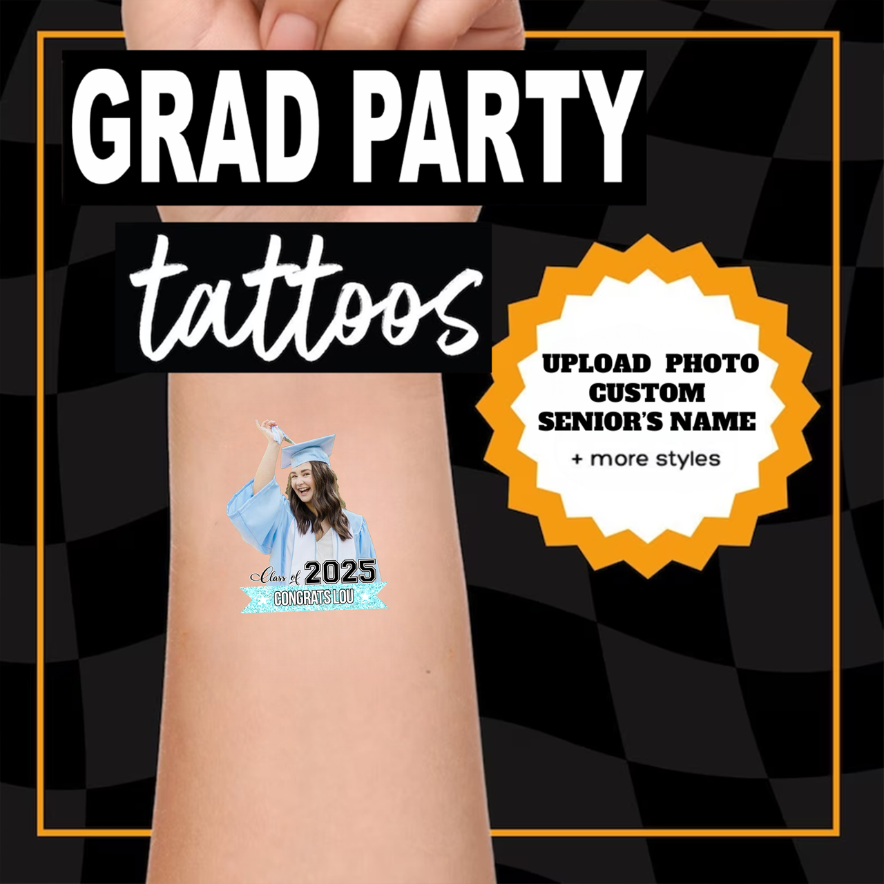 Personalized Congrats Class of 2025 Glitter Graduation Party Tattoos, Graduation Party Supply FC