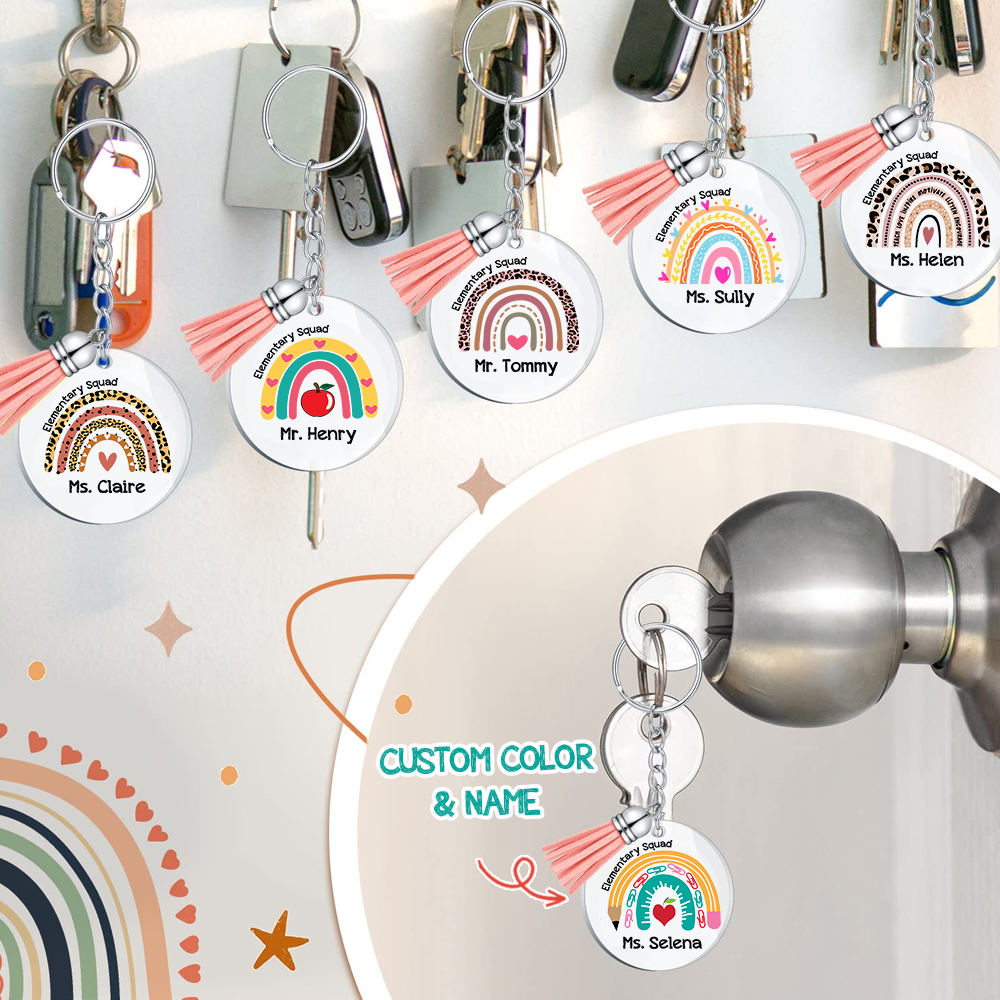 Personalized Grade Squad Teacher Team Clear Acrylic Tassels Key Chain JonxiFon