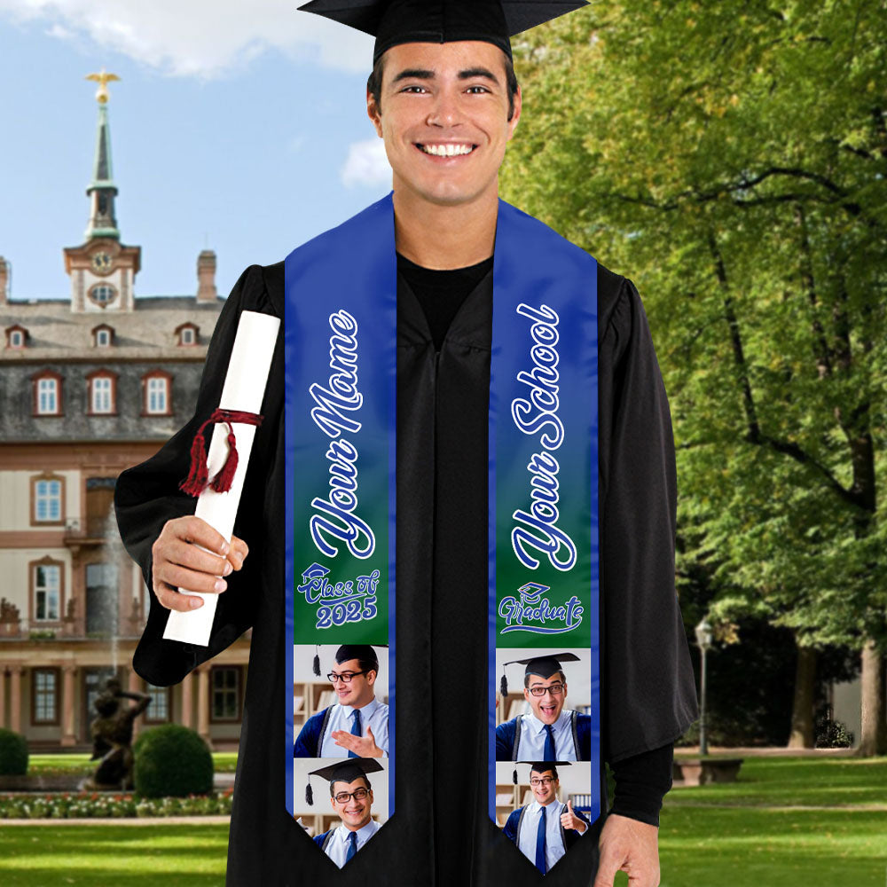 Personalized Mixed Colors Class of 2025 Photo Stoles Sash, Graduation Gift