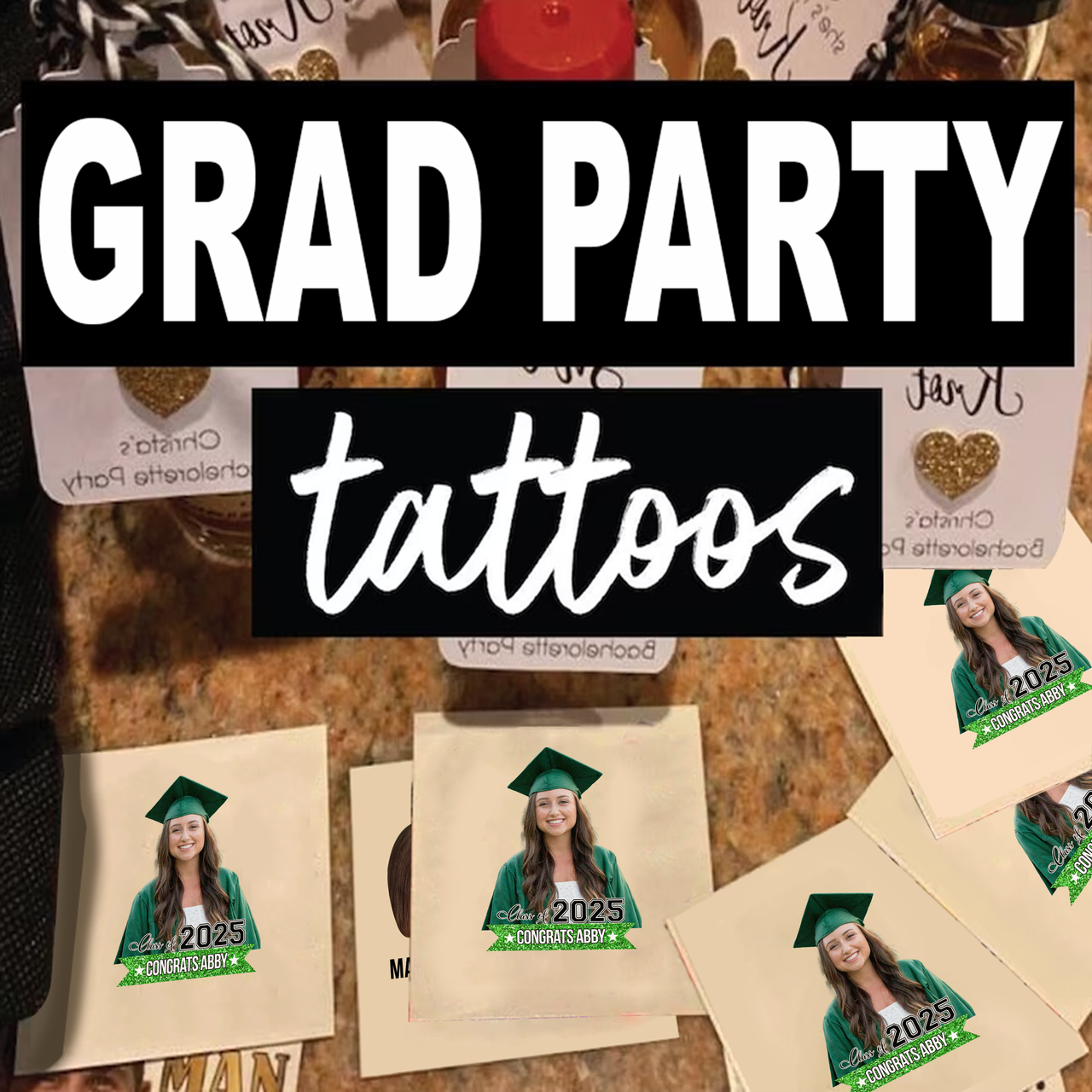 Personalized Congrats Class of 2025 Glitter Graduation Party Tattoos, Graduation Party Supply FC