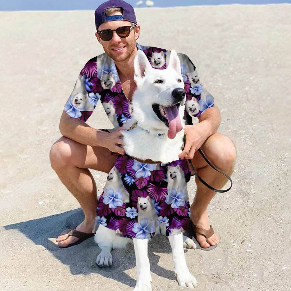 Personalized Enjoy The Summer Together Floral Palm Leaves Dog Cat Photo Hawaiian Shirt For Pet Dad AI