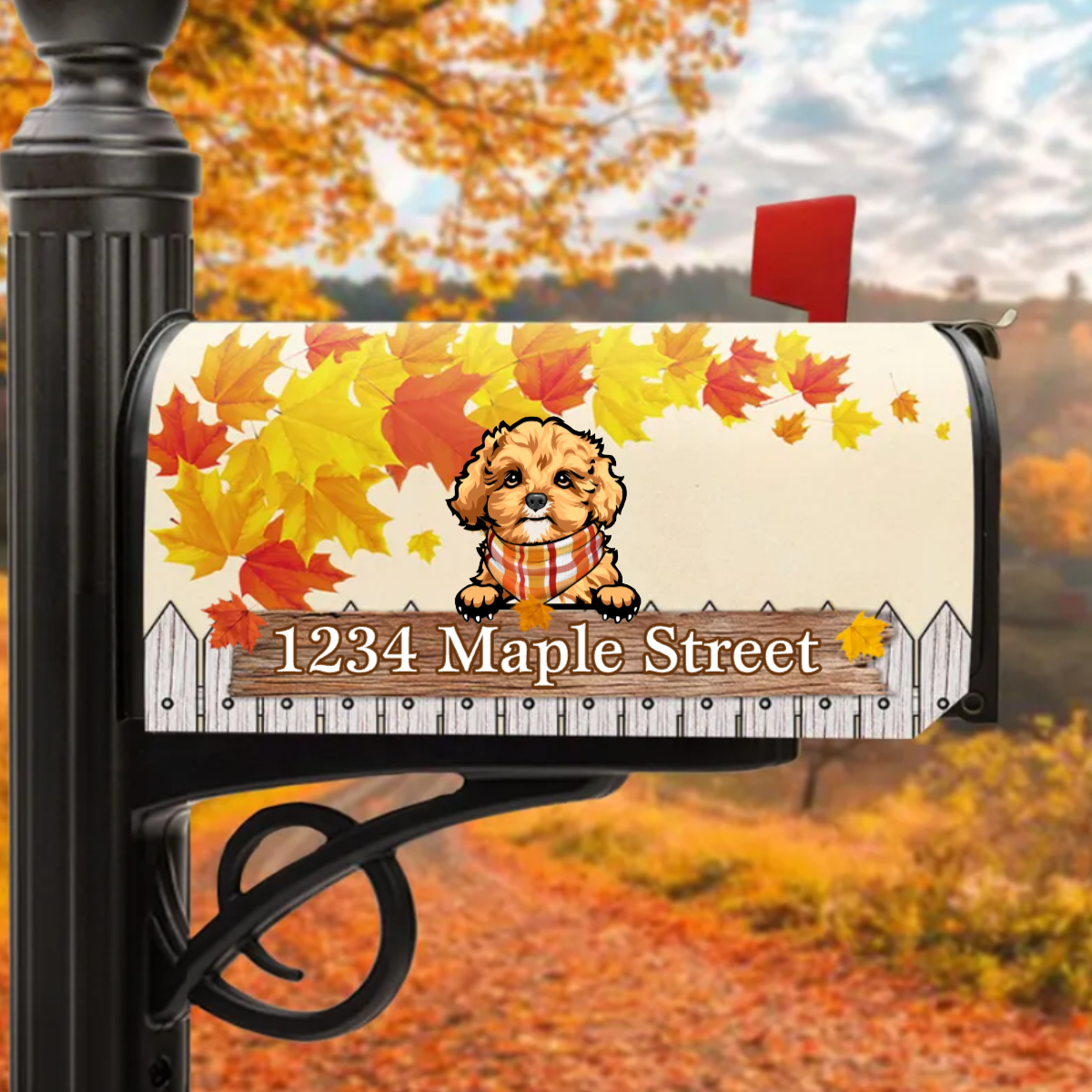 Personalized Mailbox Cover- Gift For Dog Cat Lovers- Hello Fall Maple Leaves AF