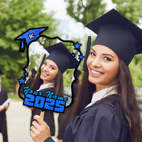 Thumbnail for Custom Photo Graduation Cap With Stars 2025 Face Fans With Wooden Handle, Gift For Graduation Party